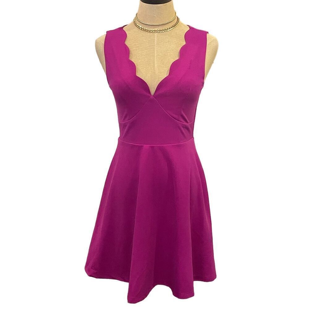 Lulus Fushia Scallop Edge A Line Cocktail Dress Spring Wedding Guest XS